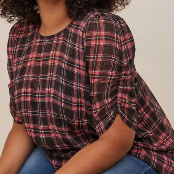 Torrid Chiffon Lurex Ruched Sleeve Blouse size 3 3x - Picture 1 of 12